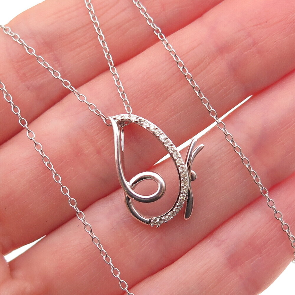 925 Sterling Silver Real Round-Cut Diamond Butterfly Cable Chain Necklace 18"